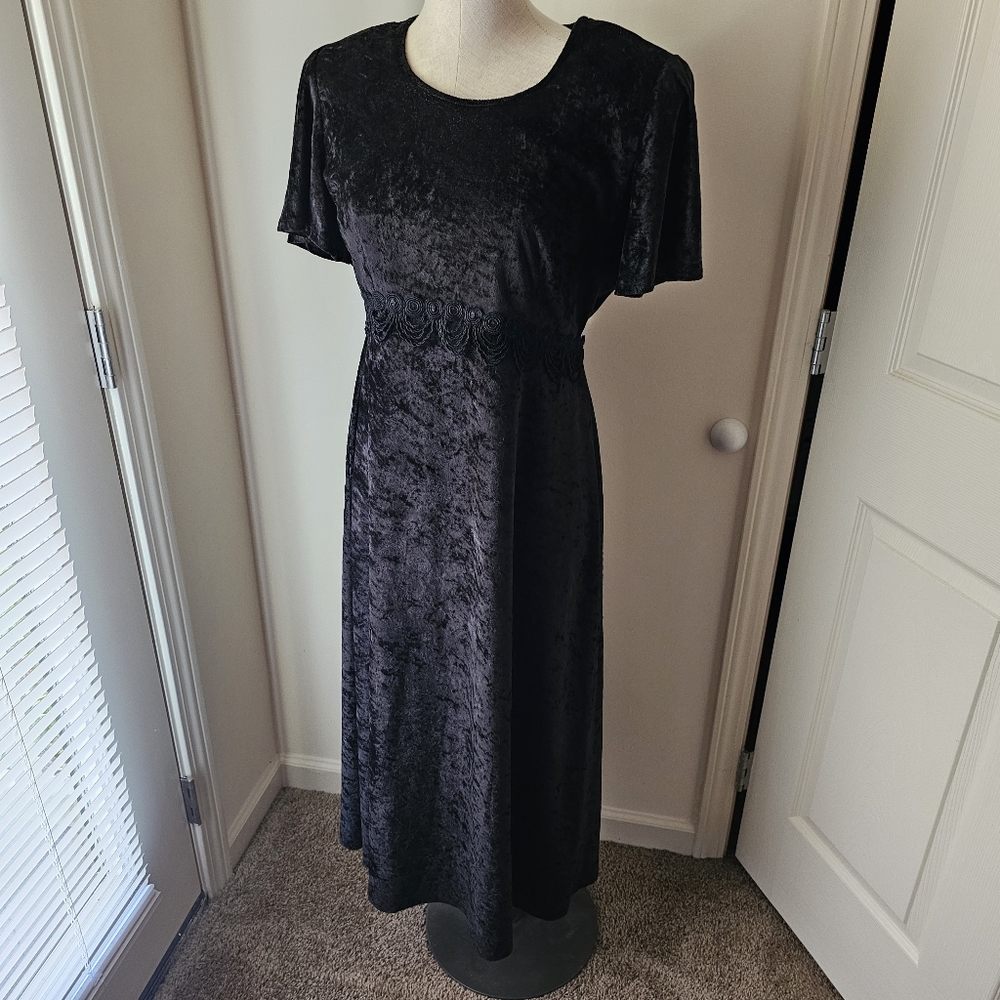 Vintage 90's Crushed Velvet Brett Alexander "Wednesday Addams" Dress Size 10